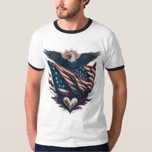 Águia Patriótica com camiseta de bandeira american
