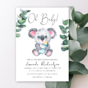 Ah, Bebê! Convite de Chá de Bebê Urso Koala
