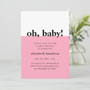 Ah, Bebê! Convite de Chuvada de Bebê Rosa e Branco