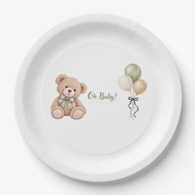 Ah, Bebê! Pratos de Papel para Chá de Bebê Urso de (Frente)