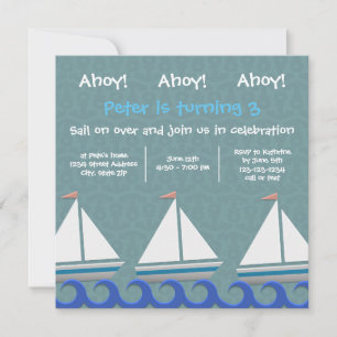 Ahoy Ahoy Ahoy 3 veleiros - convite do aniversári