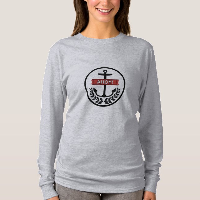 Ahoy -  básico de camisetas de longa folga femini (Frente)