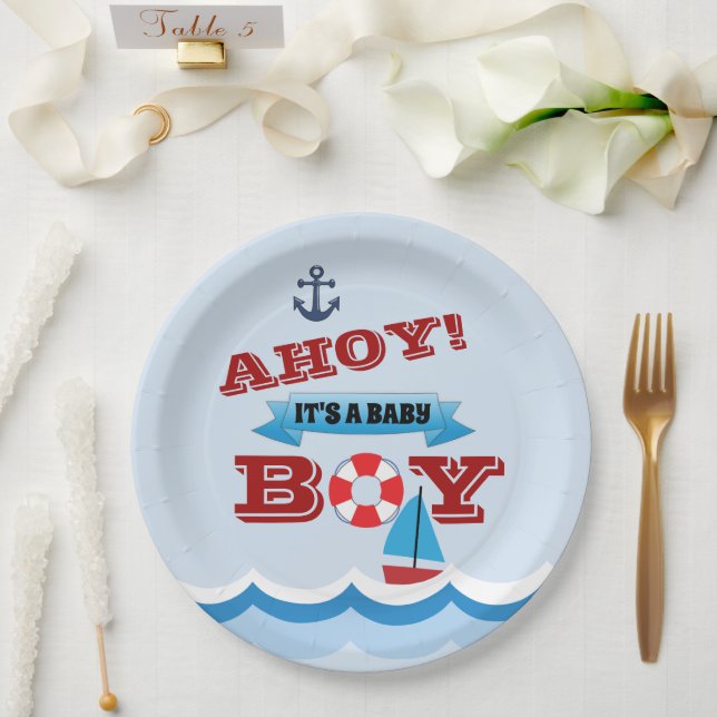 Ahoy É Um Bebê Menino Prato de Papel (Casamento)