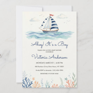 Ahoy É um Convite de Chás de Bebê Menino | Aquarel