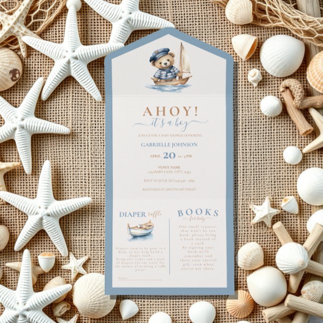 Ahoy, é um menino! Chá de fraldas náutico minimali (Criador carregado)