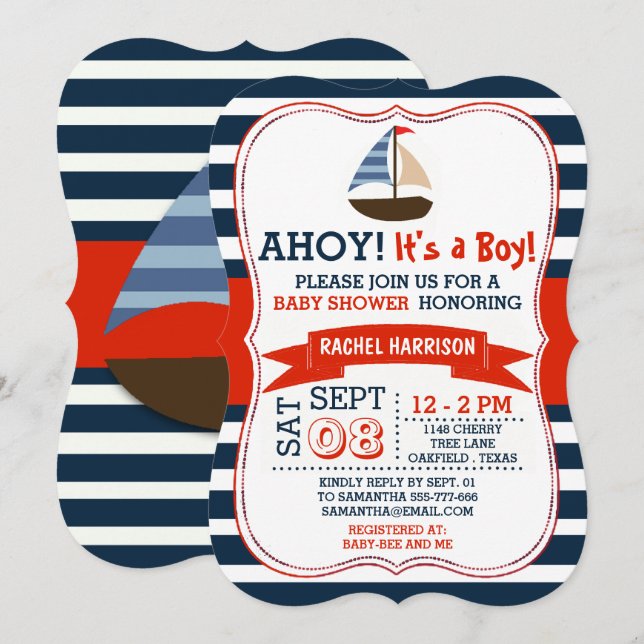 Ahoy, é um menino! Convites para Chá de fraldas de (Frente/Verso)
