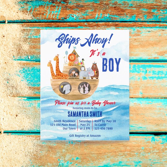 Ahoy its a boy Noahs Ark baby shower budget invite (Criador carregado)