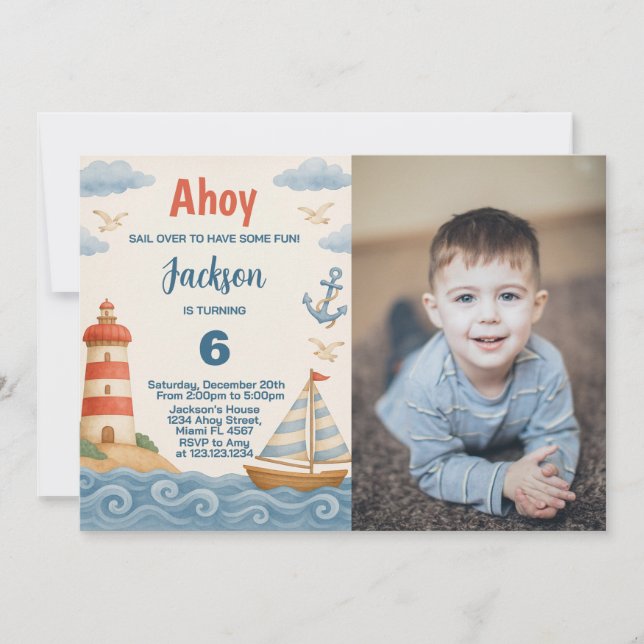 Ahoy Matey Convite Náutico de Aniversário (Frente)