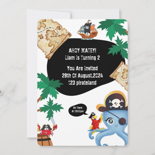 AHOY MATEY PIRATE CONVITE DE ANIVERSÁRIO PARA MENI (Frente)