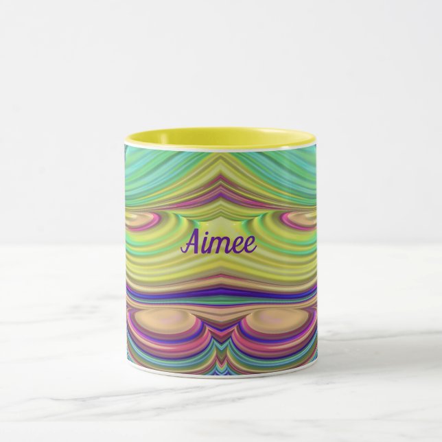 AIMEE ~ Zany 3D ~ Caneca Rosa Verde Índigo Amarelo (Centro)