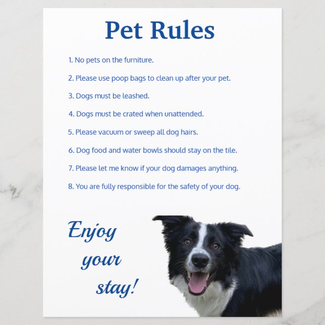 Airbnb Vrbo Pet Rules Sinal Modelo Home Flyer (Frente)