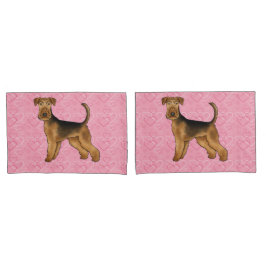 Airedale Terrier Cute Dog Love With Pink Hearts