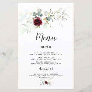 Airy Greenery Burgundy Dourado Menu Casamento Flor