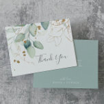 Airy Greenery e Dourado Cartões de agradecimentos<br><div class="desc">Este verduras e cartões de agradecimentos de folha de ouro são perfeitos para um casamento moderno. O elegante design botânico apresenta uma aquarela clara e arejada, eucalipto, acentuado com folhas de brilho de ouro branco. Personalize a parte traseira do cartão com seus nomes e uma mensagem de obrigado. Como alternativa,...</div>