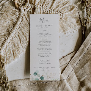 Airy Greenery e Dourado Menu do Janto Casamento de