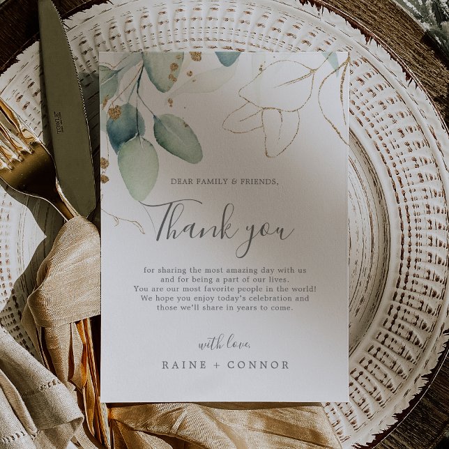 Airy Greenery e Folha Dourada Obrigado Cartão de R (Airy Greenery & Gold Leaf Thank You Reception Card)