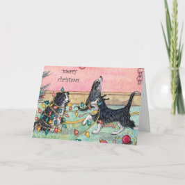 Ajudando com as Luzes, Cães, Cartão de Natal