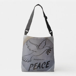 Ajustável A bolsa apresenta pomba da paz e escritura.