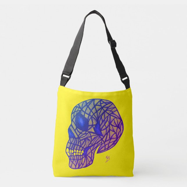 Ajustável Bolsa Amarela Com Caveira Roxa - Bolsa transversal (Frente)