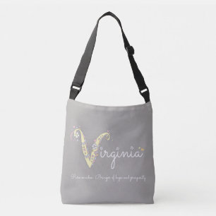 Ajustável Bolsa com monograma V significado do nome Virgínia
