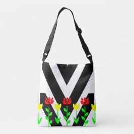 Ajustável Bolsa de Arte Floral Moderna Chevron e Flores