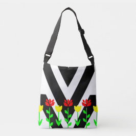 Ajustável Bolsa de Arte Floral Moderna Chevron e Flores