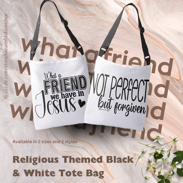 Ajustável Bolsa de Compras Preta e Branca com Tema Religioso (Criador carregado)
