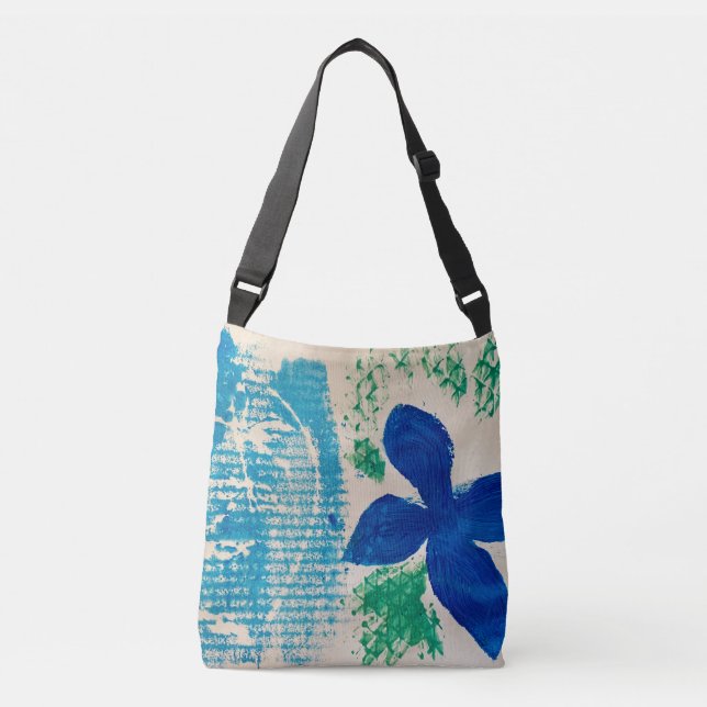 Ajustável Bolsa de Corpo Cruzado de Flor Azul (Frente)