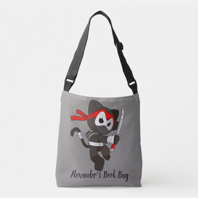 Ajustável Bolsa de Livros Personalizada Ninja Cat (Frente)