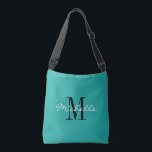 Ajustável Bolsa de massa de monograma personalizada azul tur<br><div class="desc">Saco de corpo do monograma azul-azul-turquesa/para homens e mulheres. Na moda monograma de design com tipografia de script para nome personalizado. Adicione sua própria carta inicial personalizada. Bolsas legal para empresas, empresas, livros escolares, material de escritório, acessórios desportivos, etc. Excelentes para estudantes, professores, enfermeiros, colaboradores, jovens, adolescentes, filha, filho, mãe,...</div>