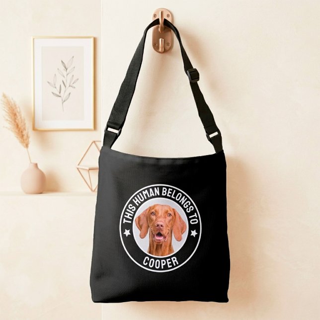 Ajustável Bolsa Preta Personalizada com Tema de Cachorro "Es (Dog photo crossbody bag)