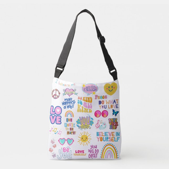 AJUSTÁVEL BOLSA TRANSVERSAL AFIRMAÇÕES DE KINDNESS (Frente)