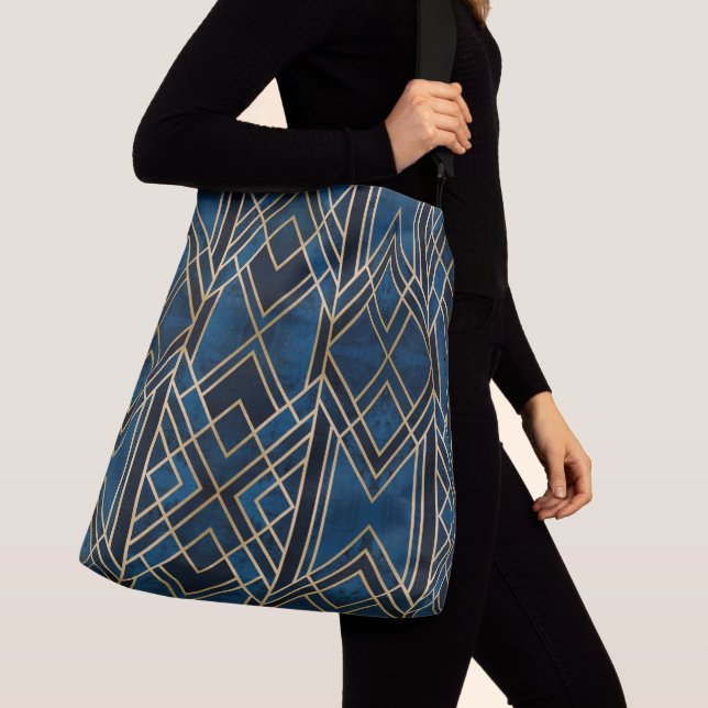 Ajustável Bolsa Transversal - Art Deco Azul e Dourado Espelh (Close Up)