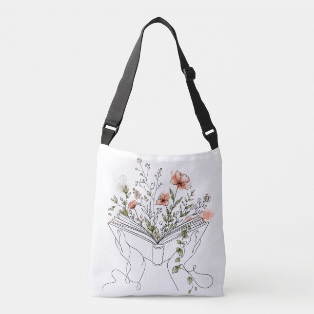 Ajustável Bolsa transversal Blooms Book Botanical Line Art (Frente)