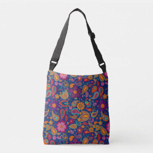 Ajustável Bolsa transversal Boho Flamingo Paisley em Safira