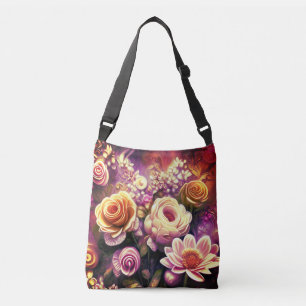 Ajustável Bolsa transversal com belo padrão de flores em acr