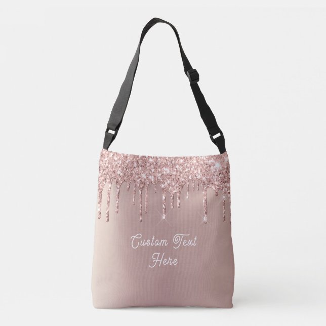Ajustável Bolsa transversal com brilho em Rose Gold e texto  (Verso)