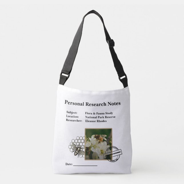 Ajustável Bolsa transversal com diário de pesquisa de campo  (Frente)