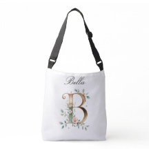 Bolsa transversal com letra B floral em dourado el