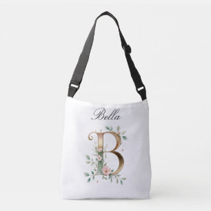 Ajustável Bolsa transversal com letra B floral em dourado el