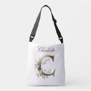 Ajustável Bolsa transversal com letra C floral em dourado el
