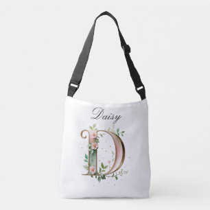 Ajustável Bolsa transversal com letra D floral em dourado el