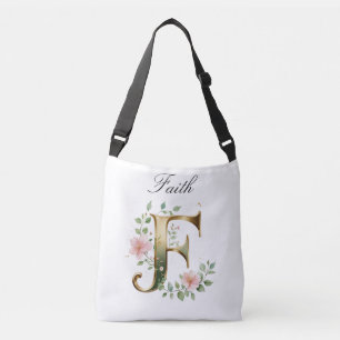 Ajustável Bolsa transversal com letra F floral em dourado el