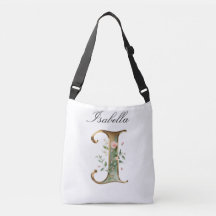 Bolsa transversal com letra floral em ouro elegant