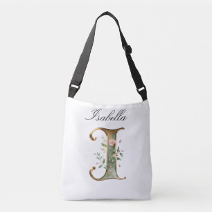 Ajustável Bolsa transversal com letra floral em ouro elegant