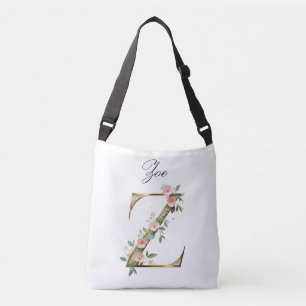 Ajustável Bolsa transversal com letra floral em ouro elegant