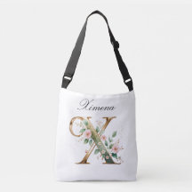 Bolsa transversal com letra floral em ouro elegant