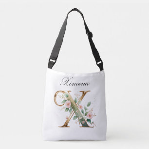Ajustável Bolsa transversal com letra floral em ouro elegant