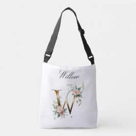 Ajustável Bolsa transversal com letra floral em ouro elegant