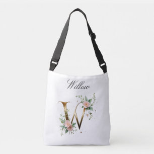 Ajustável Bolsa transversal com letra floral em ouro elegant